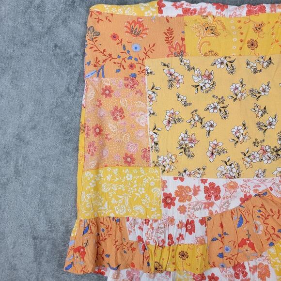Forever 21 Womens Mini Skirt L Patchwork Floral Ruffle Hem Cottagecore Style - Picture 5 of 10
